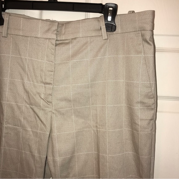 H&M High Rise Dress Pants, Windowpane Plaid Flat Front Trouser 16, Stretch Tan - Picture 4 of 16